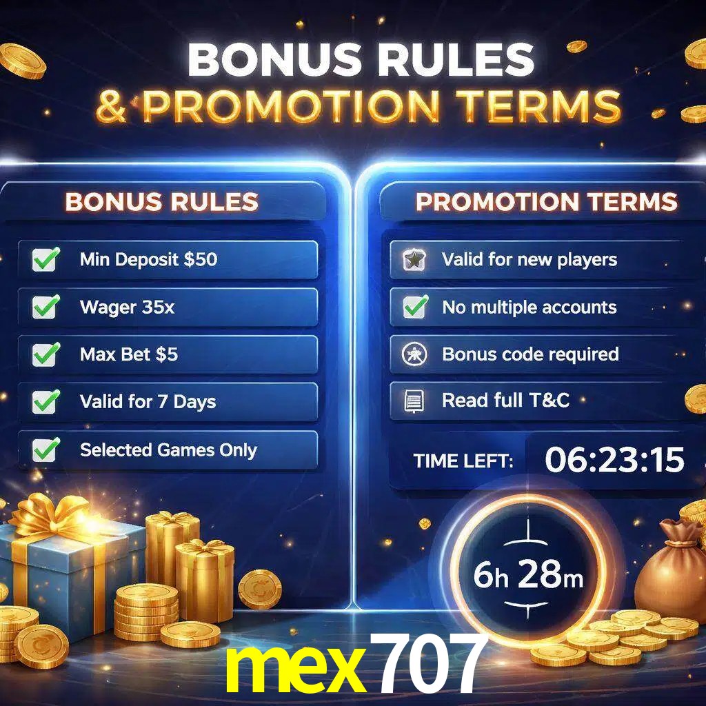 Reglas de promoción mex707 y condiciones de bonos explicadas visualmente